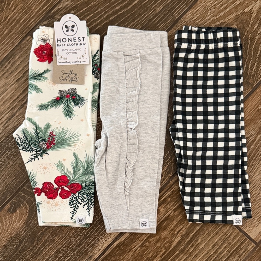 The Honest Company Kids Leggings - Festive Floral, Gray Ruffle, Black Checkered